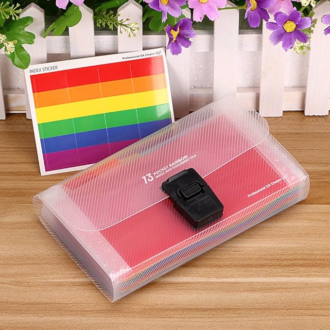 BTSKY 13 Pocket Accordian File Organizer- Plastic Wallet for Cards,Coupons,Receipt,Tax Item, Mini Expanding Folders Organizational A6 Portable Folder
