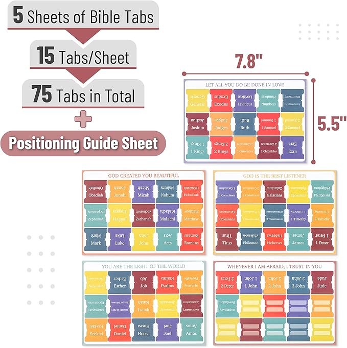 Mr. Pen- Bible Tabs, 75 Tabs, Elegant Rainbow, Laminated Bible Tabs for Women and Men, Bible Tabs for Study Bible, Large Print Bible Index Tabs, Bible Book Tabs, Bible Labels Tabs, Mr. Pen Bible Tabs