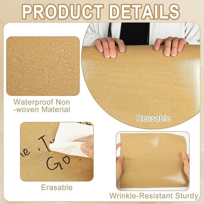 Burlap Bulletin Board Roll Reusable Waterproof Erasable Brown Non-Woven Fabric Bulletin Board Roll Linen Farmhouse Background Poster for Home Party Classroom Decor Wrapping DIY Crafts 15.7" x 20ft