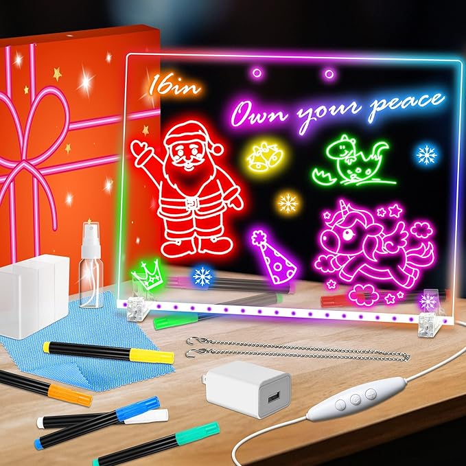 13" LED Note Board with Colors – 7 Color-Changing & 4 Modes LED Drawing Board for Kids Adults, Light Up Magic Boards, Acrylic Dry Erase Boards for Writing Drawing, Cool Art Gift for Teens Girls Boys