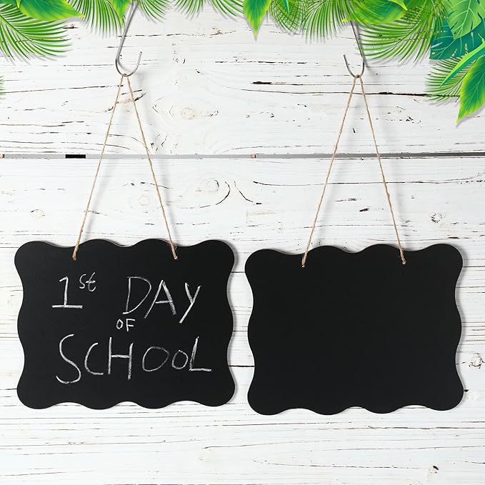 Qilery 12 Pieces 8 x 10 Inch Double Sided Hanging Chalkboard Signs Back to School Bulk Hanging Signs Message Board Black Wooden Chalkboard for Kitchen Wedding Party Decorations (Classic)