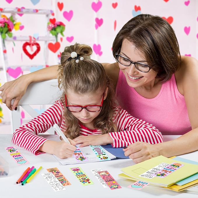 Mother's Day Color Your Own Bookmarks for Kids -120Pcs Happy Mother's Day DIY Coloring Bulk Blank Bookmark Classroom Art Craft Supplies for Students Sunday School Holiday Party Reward Goodie Fillers