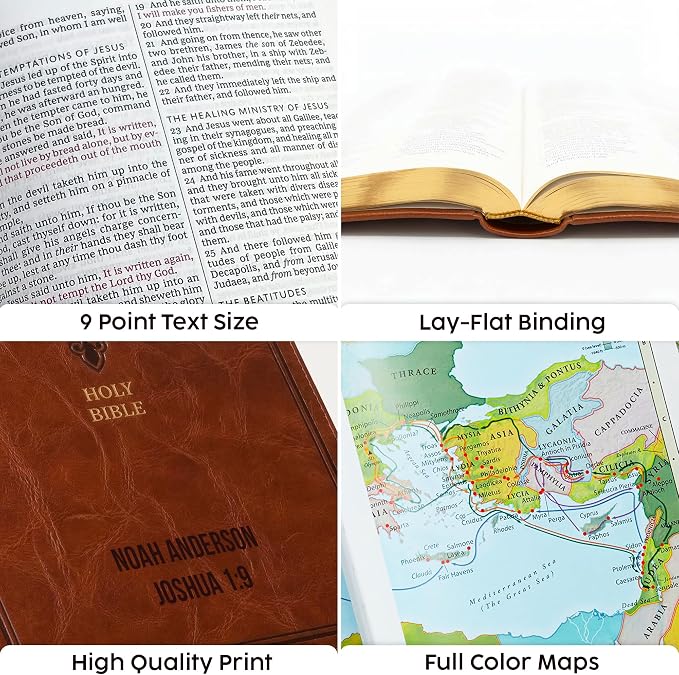 Printualist Personalized KJV Thinline Holy Bible with Name Engraved, Red Letter King James Version, Faux Leather Chestnut Cover, Custom Gift Bible for Christian Celebrations
