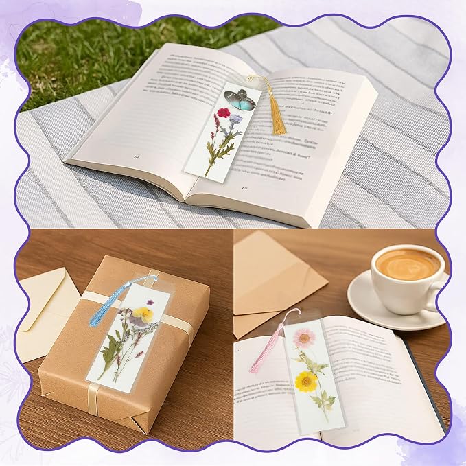 DIY Bookmark Making Kit – 187 PCS Dried Flower Bookmark Kit with Blank Bookmarks, Pressed Flowers, Butterfly Stickers, Tassels, Sleeves – Bookmark Craft for Painting, Handmade Gifts, DIY Bookmarks