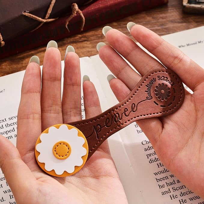 3 PCS Fruit of Spirit Magnetic Leather Bookmarks, Floral Patterns (Love Joy Peace) of Galatians, Bible-Inspired Page Markers, Double-Sided Clips, Gift for Book Lovers, Students, Book Accessories