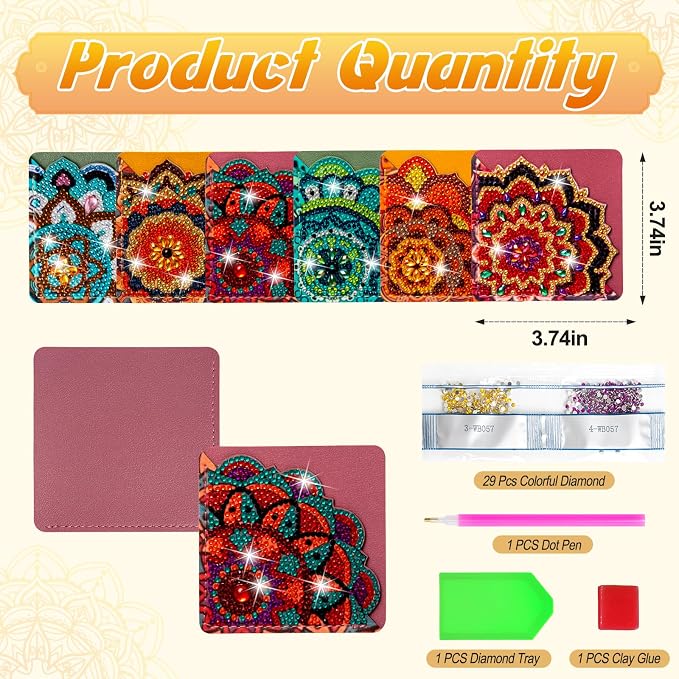 WIVICO 6 pcs Diamond Painting Bookmarks, DIY Diamond Art Kits for Adults, Book Corner - Protecting Bookmark Craft Supplies Kits for Book Lovers(Mandala Flower)