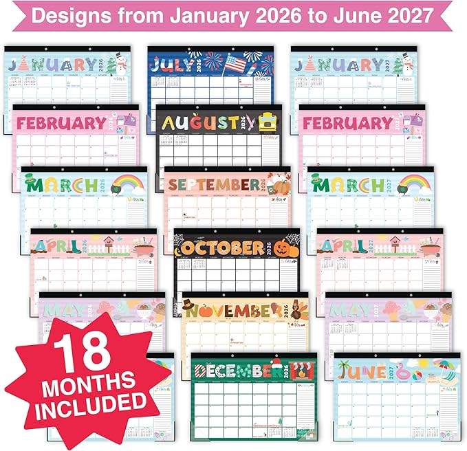 Hadley Designs Large Teacher Desk Calendar 2026-2027 - Desktop Calendar 2026, 18-Month Desk Calendars for Home, Office & Classroom, Cute Classroom Must Haves, Teacher Appreciation Gifts
