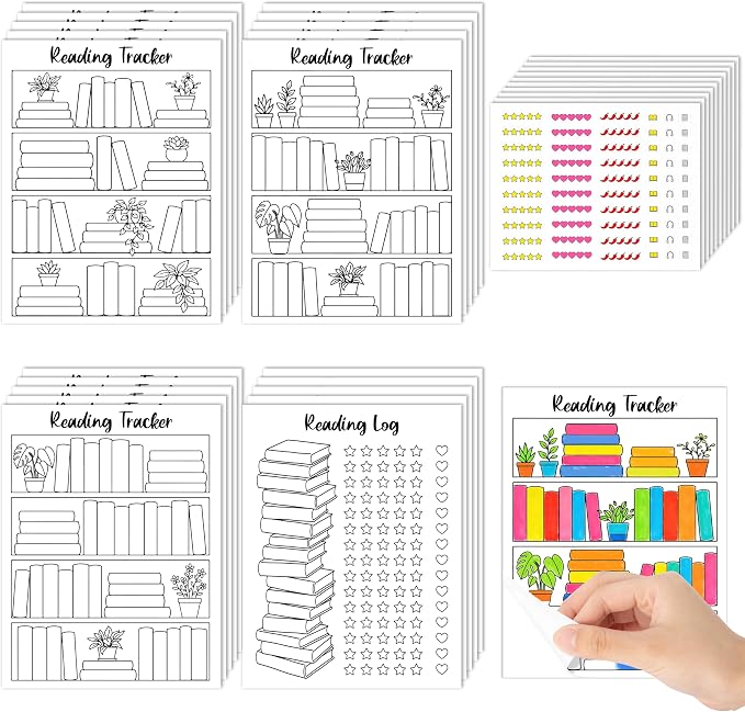 L1rabe Reading Tracker Bookmark Stickers - Back to School 20P Book Review 10P Self Stick Star Chili Heart Rating Stickers, Reading Challenge for Book Lovers Readers Students Bookish Gift for Bookworms
