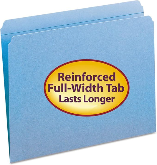 Smead File Folder, Reinforced Straight-Cut Tab, Letter Size, Blue, 100 per Box (12010)