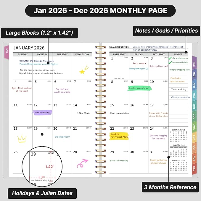 2026 Appointment Book, 30 Minutes-Hourly, Weekly ＆ Monthly Calendar Planner 2026, Jan 2026 - Dec 2026, 6.2'' x 8.4'', 2026 Daily Planner with Tabs ＆Pocket, Flexible Cover, Great for Office, Home, School