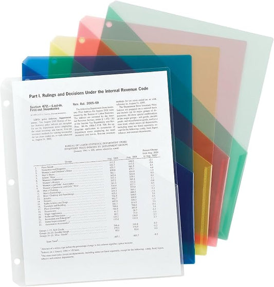 Smead Organized Up Poly Translucent Slash File Jacket, Three-Hole Punched, Letter Size, Assorted Colors, 5 Count