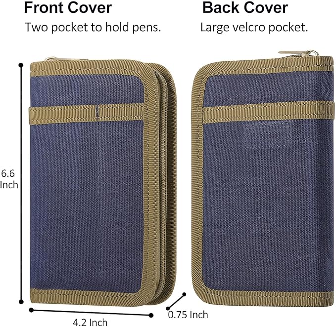 KOSIBATE Pocket Notebook Cover for Field Notes, Waxed Canvas Journal Cover with Zipper & Pen Holder, Tactical EDC Notebook Holder Fits 3.5"x5.5" Moleskine Cahier, Travel Journal Organizer