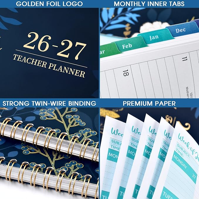Teacher Planner 2026-2027 - Teacher Planner 2026-2027 Academic Year, Weekly & Monthly Lesson Planner, JULY 2026 - JUNE 2027, 8.5'' x 11'', Colorful Monthly Tabs, Twin-Wire Binding, Holidays, Pocket