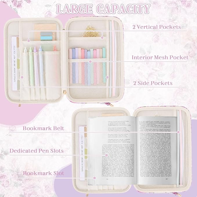 ACOCO Bible Cover Case for Women, All-in-One Bible Study Supplies with Shoulder Strap, Butterfly Floral Quilted Bible Bag with Pens Tabs Ruler, Christian Gifts for Women, Mom, Grandma & Daughter