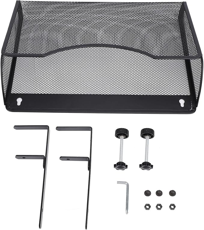 Dioche Clamp on Desk Hanging Desk Organizer Adjustable Carbon Steel ClampOn Organizer for Effective Office Storage - Stylish White Design (Black)