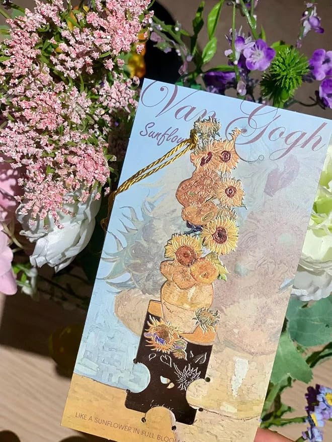 2 Pcs Metal Bookmarks with Tassel, Sliver Hollow Bookmark Van Gogh Oil Painting Theme Bookmark Art Bookmarks for Book Lovers Writers Readers Children Teens Men Women Adults (Sunflower+Water Lilies)