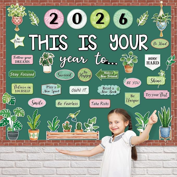 Eaasty Plant This is Your Year to Bulletin Board Set Potted Plant Leaf Cutouts Motivational Welcome Back to School Classroom Decor for School Office Chalkboard Door Wall Decor Supply