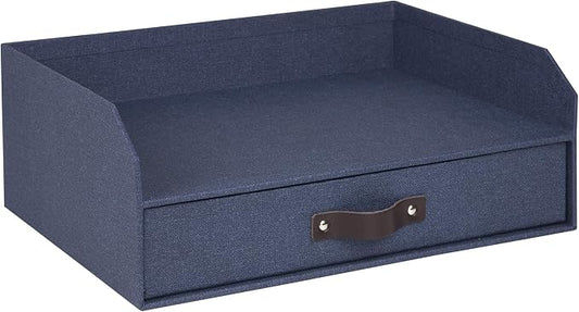 Bigso Walter Letter Tray for A4 or Letter Size Documents - Paper Tray Organizer for Desk with Storage Drawer and Stable Rubber Feet - 13.1in x 10in x 5.2in - Blue