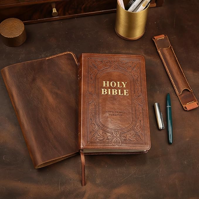 Personalized Leather Bible cover case compatible with Giant Print Full-size KJV Holy Bible, For Full Size GP Editions/King James Version(9.7" x 6.7" x 1.5", No Pen Sleeve)