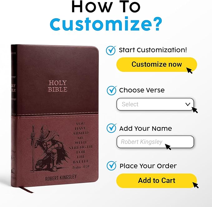 Personalized KJV Bible for Men Engraved Knight Design, King James Version Red Letter, Standard Print, Custom Name Scripture Verse, Christian Graduation Baptism Confirmation Gift, Brown Value Thinline