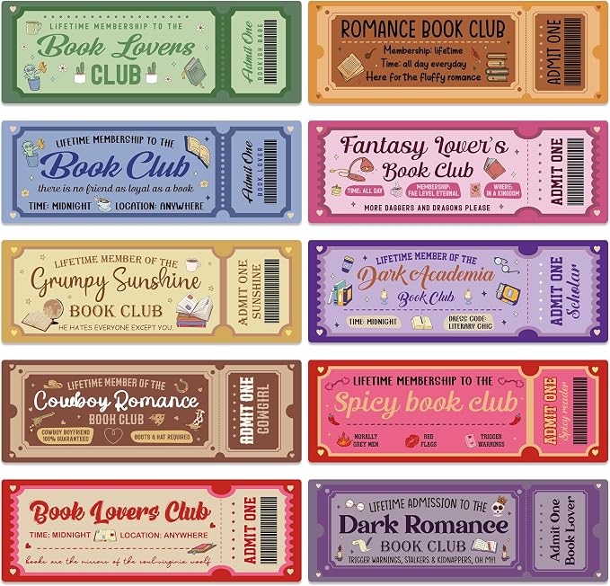 Personalized Bookmark Bulk Gifts - 100 Pcs Funny Book Club Ticket Paper Bookmarks for Women Men Books Lovers Fantasy Dark Romance Page Markers Accessories Bookish Gift for Birthday Christmas