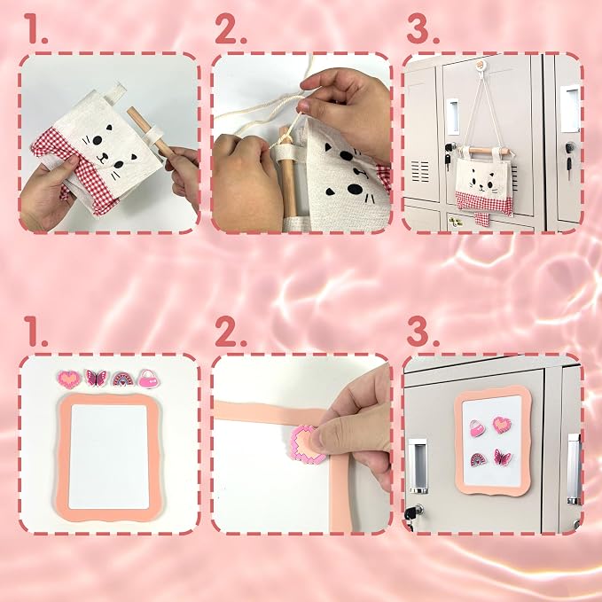 BANBALLON Locker Accessories Kits for Girls with Magnetic Whiteboard Locker Mirror Locker Rug and Pen Holder Back to School Essentials for Locker Organizer