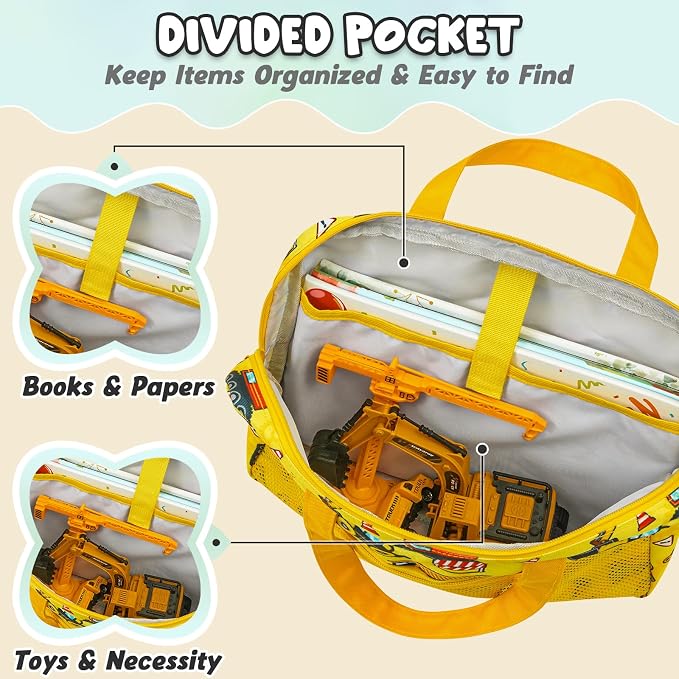WAWSAM Truck Kids Mesh Zipper Pouch, File Organizer Folders with Pocket | 13.78" x 11.42" Waterproof File Folder for Boys with Handle, Document Organizer for School, Books, Travel, Home Storage