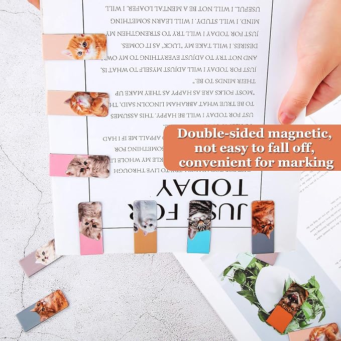 Zonon 30 Pieces Cats Magnetic Bookmarks Cute Cats Markers Pets Magnetic Page Clips Bookmark for Students Teachers School Home Office Reading Stationery, 15 Designs
