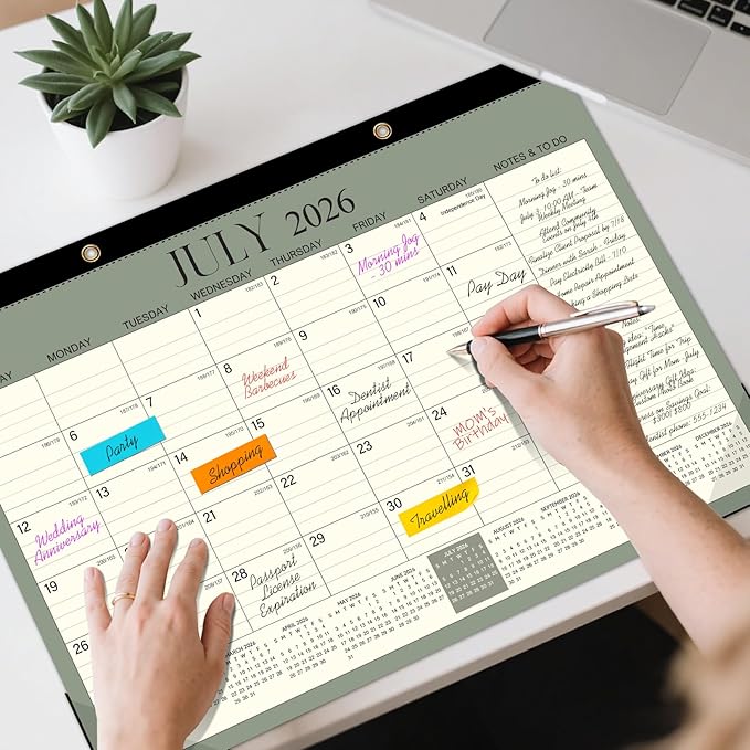 Tcamp Desk Calendar 2026-2027, 18-Month Desktop Calendar from July 2026 to December 2027, Large 17" x 12" Monthly Desktop & Wall Calendar for Home Office