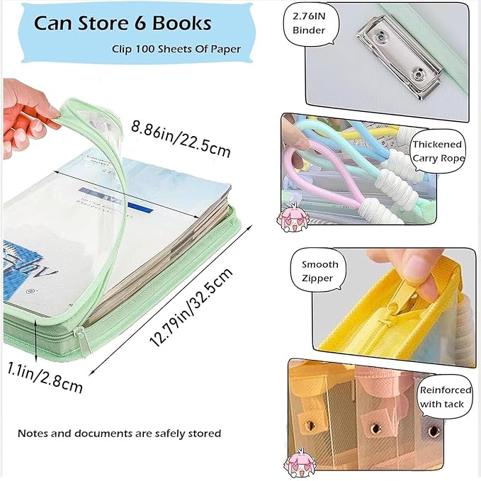 Waterproof Zipper Pouch A4 Size Book Sleeve Pouch Plastic Book Bag for Classroom Clear Reading Bag Expanding File Folder for Storing Documents, Books, Homework, School Supplies.Ect