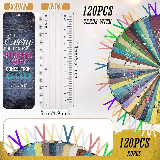 Chinco 120 Pack Father's Day Christian Bookmarks for Men Inspirational Scripture Christian Book Markers Gifts for Women Bulk Retro Page Clips Presents for School Office Supplies