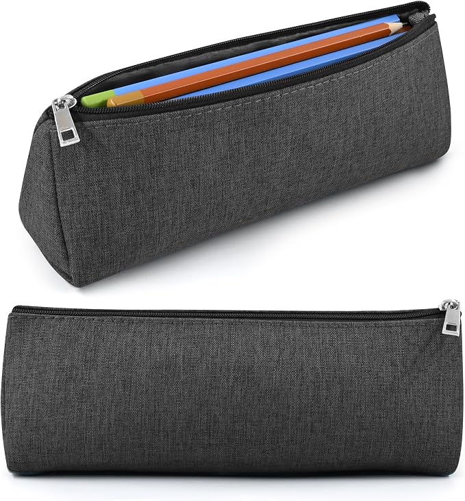 Grey Large Capacity Pen Bag Portable Stationery Pouch Premium Nylon Oxford Cloth Zipper Organizer for Office Business Travel