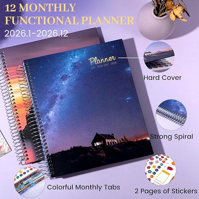 CAGIE 2026 planner Weekly and Monthly Jan 2026-Dec 2026 Hardcover Hourly Daily Planners for Women 26 Calendar Planner with Stickers Spiral Bound Yearly Agenda, 8.5 x 11, Blue