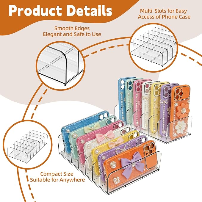 2 Pack Phone Case Organizer, Phone Case Storage Holder with 14 Slots, Organizer Dock for Phone Case, Eyeshadow, DVD/CD, Device Organizer, Use on Desktops, in Drawers and Cabinets