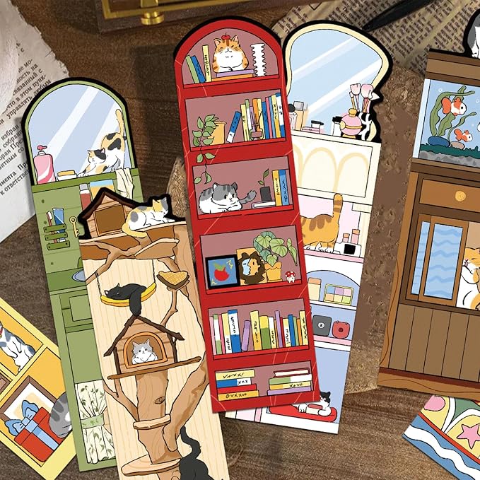 30 Pcs Kitty Bookmarks,Book Tracker,Book Tracker Bookmark，Funny Bookmarks for Men,Women,Book Lovers,Page Markers for Students Teachers Reading,DIY Art Decoration Cards，Romance Reader Present Handmade