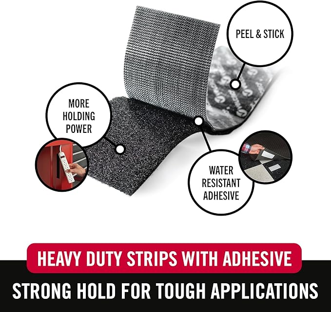 VELCRO Brand Heavy Duty Strips with Adhesive Industrial Strength Mounting Tape 4x2 Inch Wide Fasteners Holds 10 lbs | Indoor or Outdoor Use, Black (VEL40020-USA) (Pack of 180)
