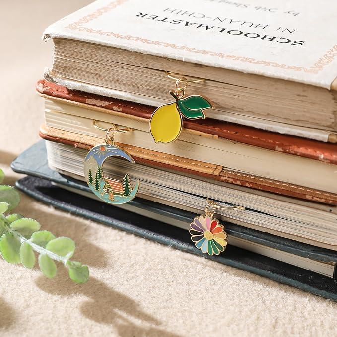 Cute Metal Bookmark Gift - 8 PCs Colorful Bee Flower Bow Ghost Paperclip Book Mark Unique Turtle Moon Page Markers for Reading Lovers Women Kids Students Teachers School Office Accessories