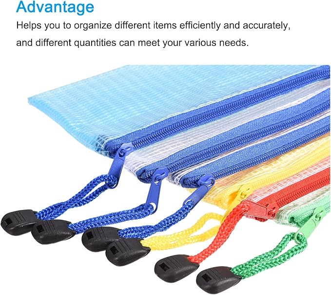 MECCANIXITY Mesh Zipper Bags, B6 Size Paper Document File Bill Pouch Folders for Office Home Supply, Assorted Colors Pack of 6