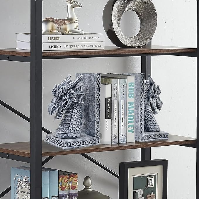 Dragon Bookends for Shelves Set of 2 - Heavy Book Ends Book Supports for Shelves - 4.15 "x 3.25 "x7 Unique Dragon Design Grey（10 Inch
