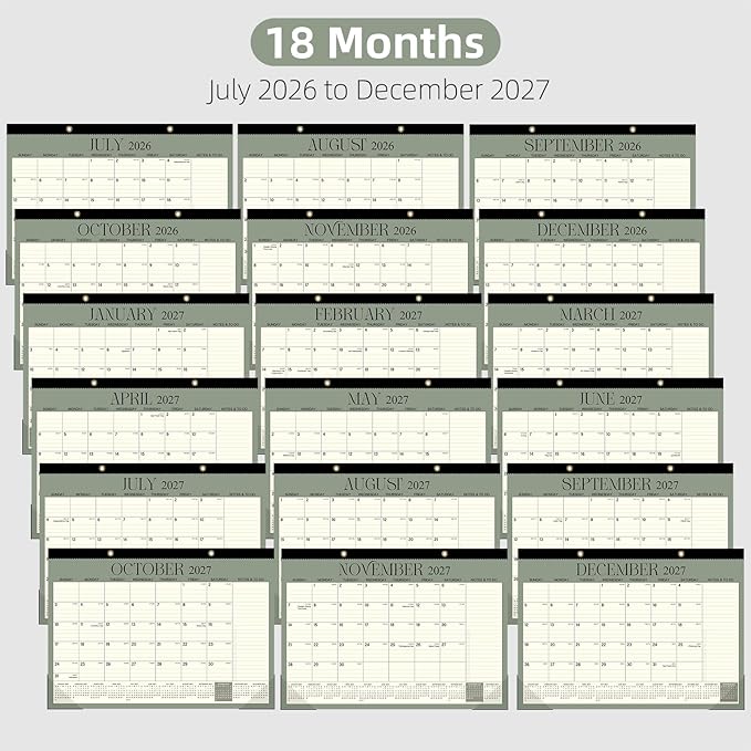 Tcamp Desk Calendar 2026-2027, 18-Month Desktop Calendar from July 2026 to December 2027, Large 17" x 12" Monthly Desktop & Wall Calendar for Home Office