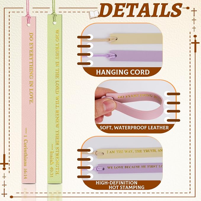20PCS Leather Bookmark Bible Bookmarks for Reading Women Men Book Lovers Christian Gifts,Cute Page Markers Book Marks Religious Christian Bookmarks Inspirational Bible Verse Scripture (Warm-Toned-2)