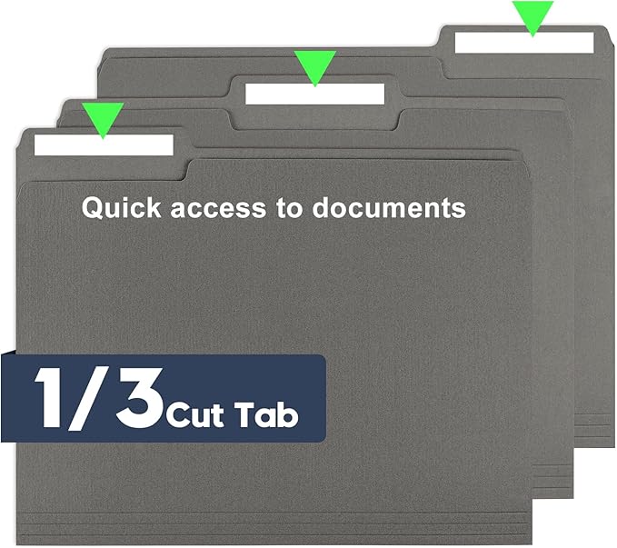 File Folders,Colored File Folders Letter Size,8.5" x 11",150 Pack 1/3 Cut Tab Bulk Folders with Blank Labels,Durable Paper Folders for Office Business School Home Use,Deep Black