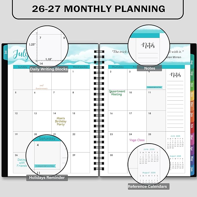 2026-2027 Academic Planner – Jul. 2026 – Jun. 2027, Weekly ＆ Monthly Planner 2026-2027, Calendar Planner, 6.4" x 8.5" with Flexible Cover, Colorful Tabs, Twin-Wire Binding, Inner Pocket, Notes Pages