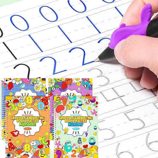 Magic Practice Copybook, Reusable Writing Practice Book, for Preschool Kids Age 3-8 Calligraphy (4 Books with Pens)