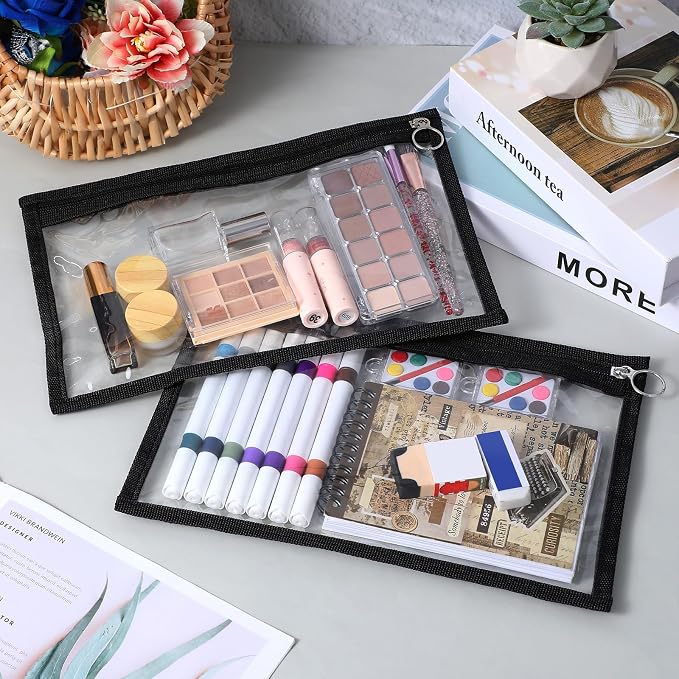 18 Pcs Clear Zipper Pouches Pencil Pouches PVC Makeup Pouch Envelopes Folder Storage Multi Purpose Pouch Document File Organization Bags, Office Supplies (11.5 x 7 Inches) ﻿