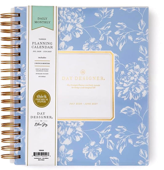 Blue Sky Day Designer 2026-2027 Daily and Monthly Academic Year Planner Calendar, July 2026 - June 2027, 8" x 10", Flexible Cover, Laminated Tabs, Storage Pocket, Includes Stickers, Annabel