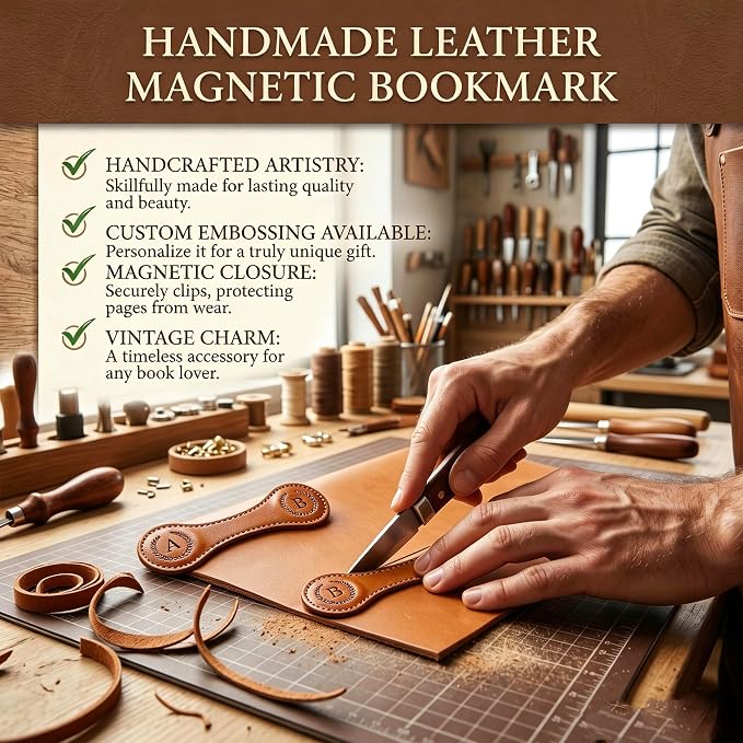 Leather Magnetic Bookmarks, 3D Embossed Alphabet Initial Letter Bookmark, Cute Page Markers for Books, Journals, Planners, Bible, Small Reading Gifts for Women Men, Teachers, Students (Dark Brown M)