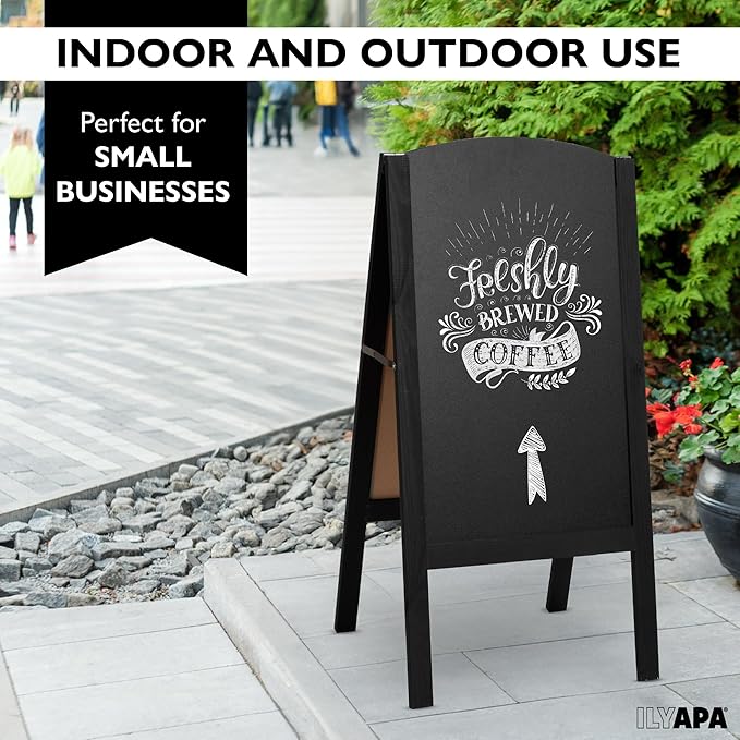 Ilyapa A-Frame Chalkboard Sidewalk Sign - 26x56 inches, Rounded Top Folding Standing Sandwich Sign – Sturdy Freestanding Black Sandwich Board