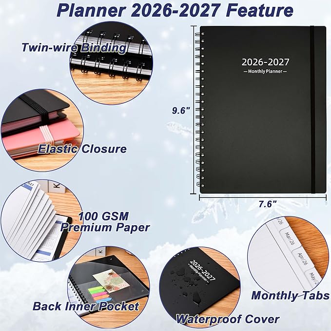 2026-2027 Monthly Planner (7.6'' x 9.6''), from Jan 2026-Jun 2027, 18 Months Calendar 2026 Planner, Agenda Book with Tabs & Pocket, Black