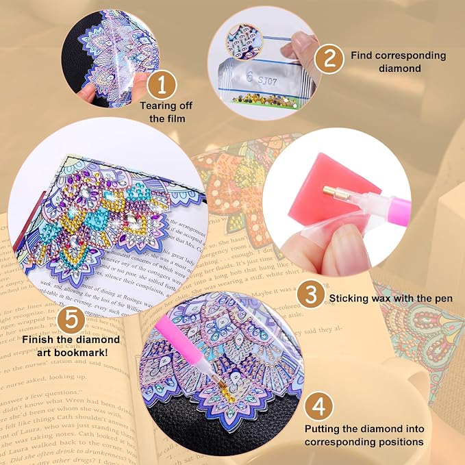 Diamond Art Bookmarks, 4 PCS Cute Diamond Art Bookmarks for Book Lovers, DIY Corner Bookmark Diamond Art Kits for Kids